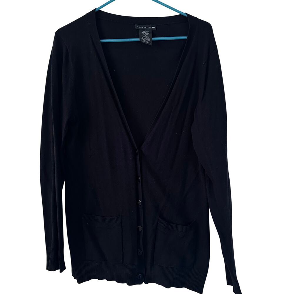 Grace Elements Black Long Sleeve Button Front Car… - image 1